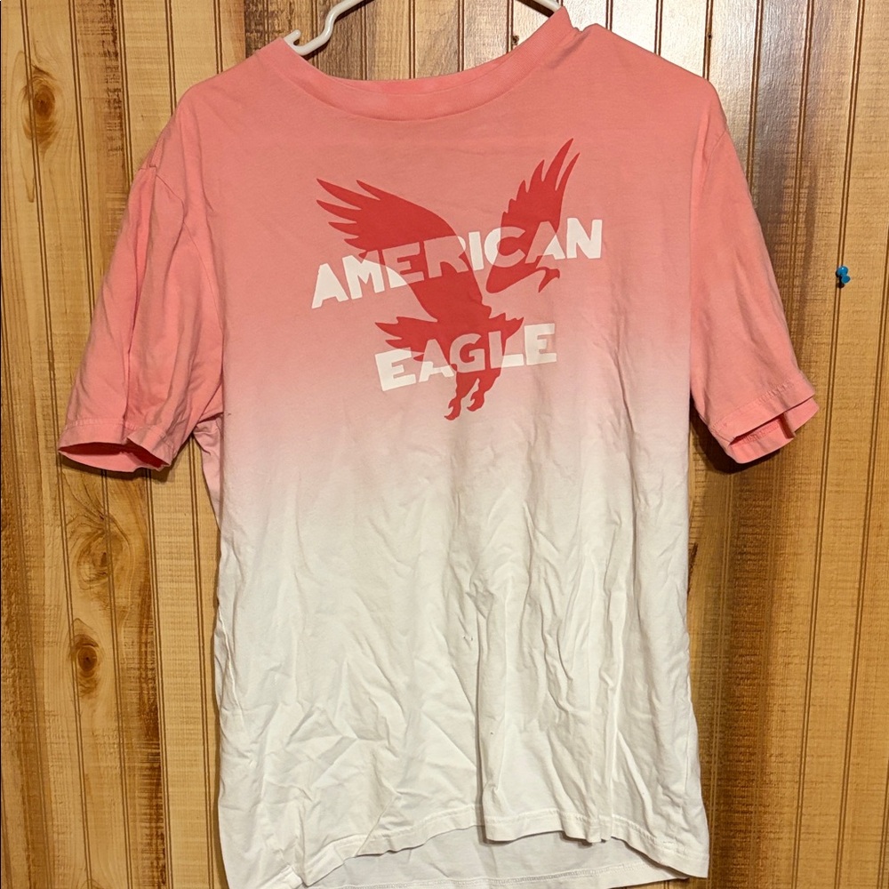 American Eagle Outfitters Pink and White Short Sleeve Tee